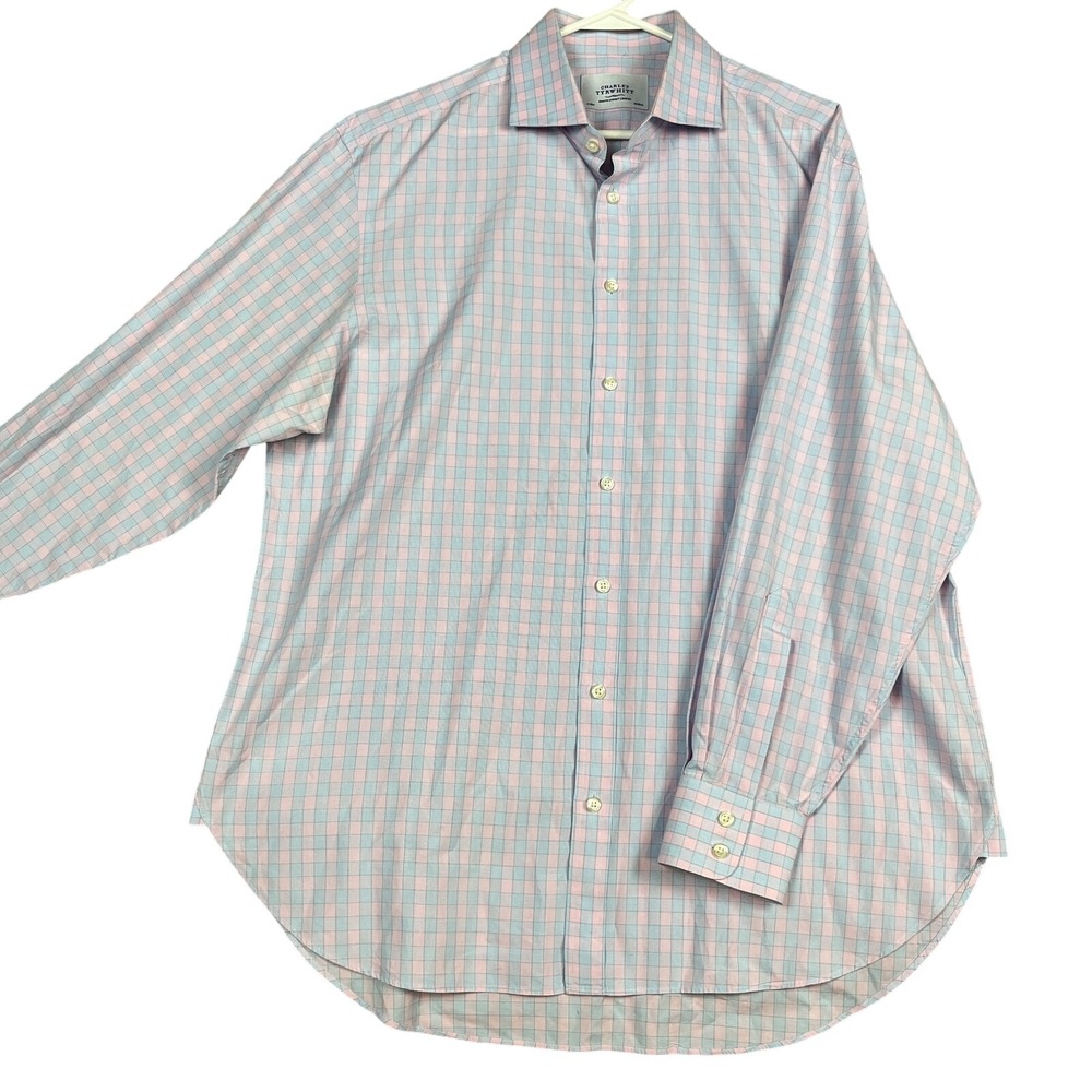 Charles Tyrwhitt Shirt Mens Extra Large 17 Pink Blue Check Button Down Dress